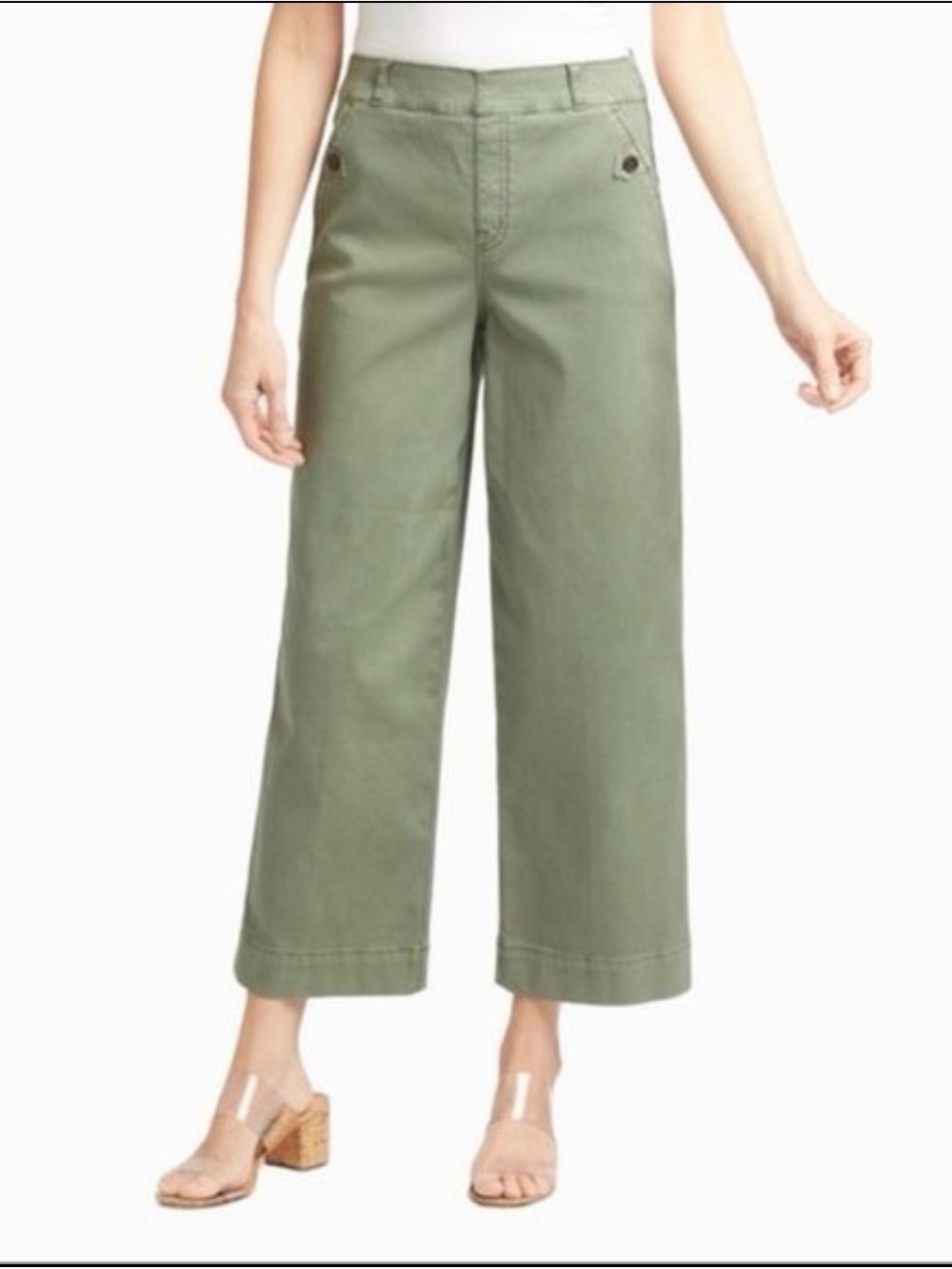 SPANX Sage Green Stretch Twill Cropped Wide Leg Pants size S Tall 27” inseam